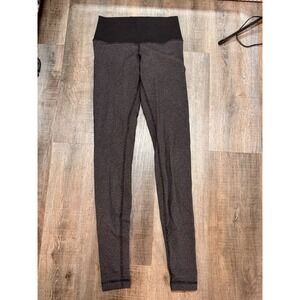 Lululemon High Rise Leggings Charcoal Grey Space Dye Black Waistband Size 4